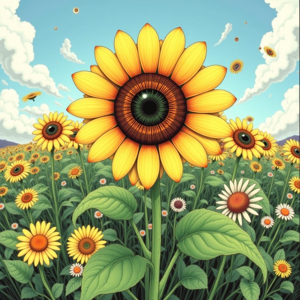 Surreal Eyeball Garden Sunflower Image