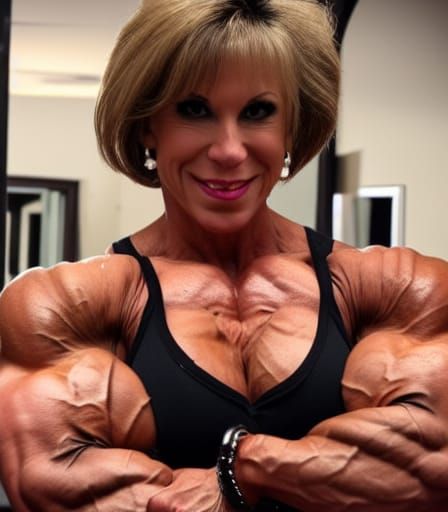 Muscular Female Bodybuilder Flexing Ripped Arms