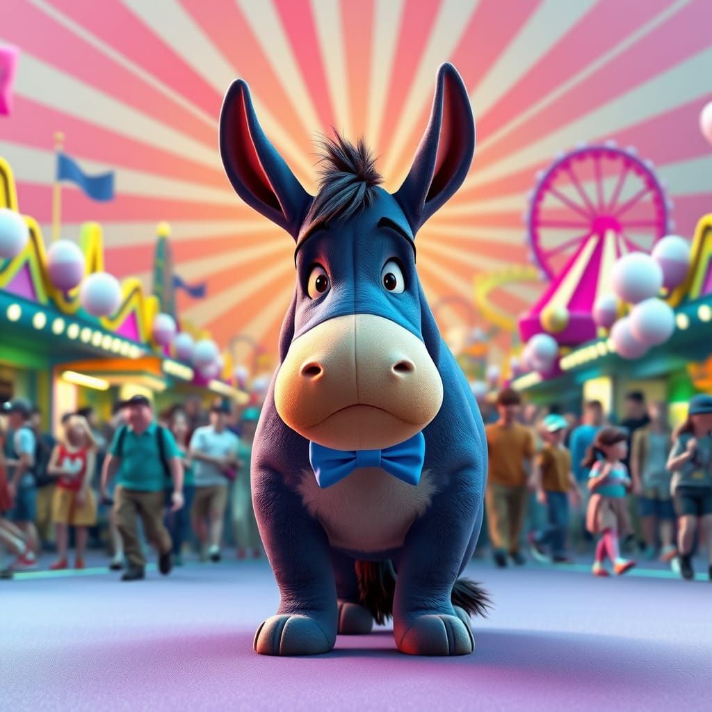 Melancholy Donkey in a Colorful Carnival