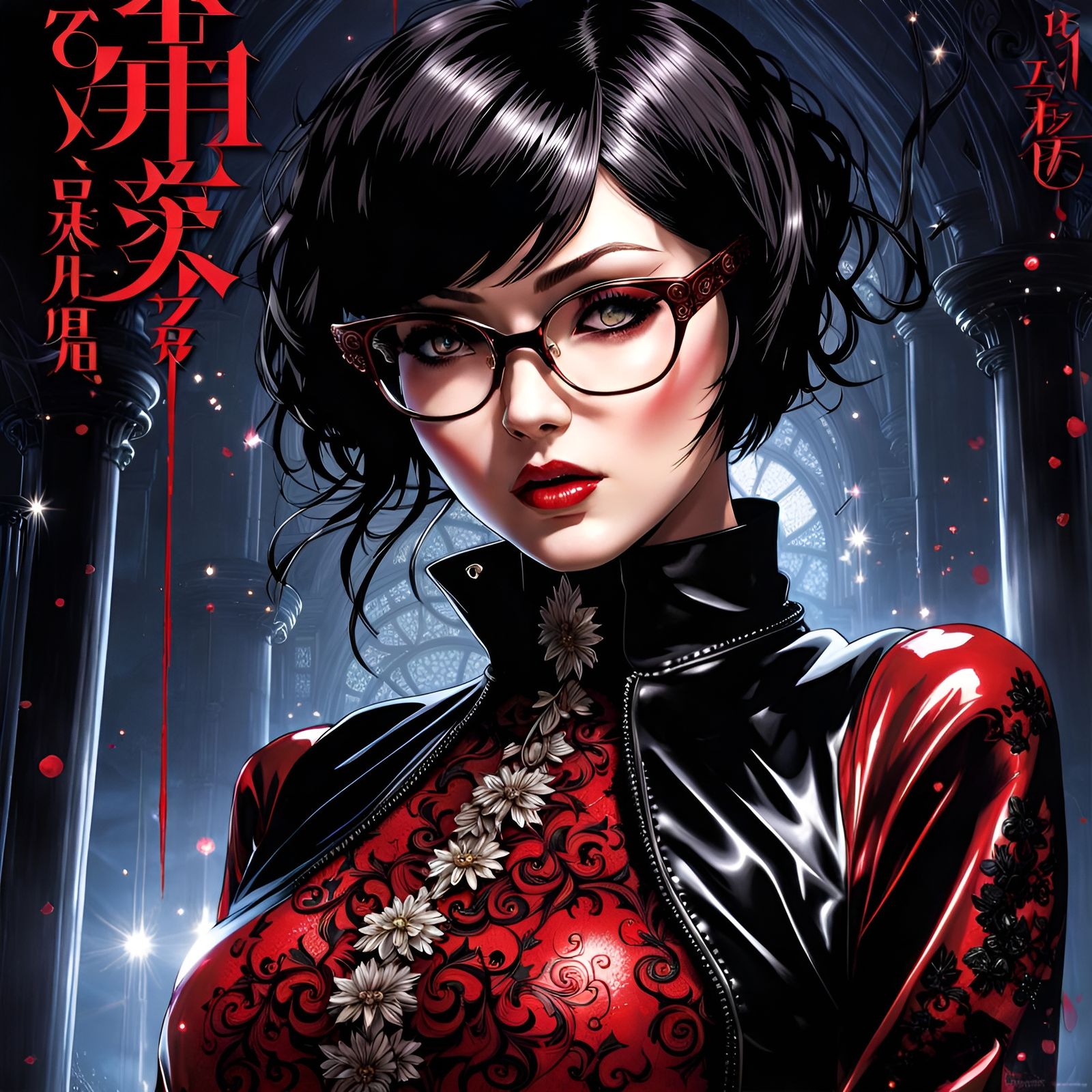 Beautiful Gothic Woman in Latex, Splash Art Style