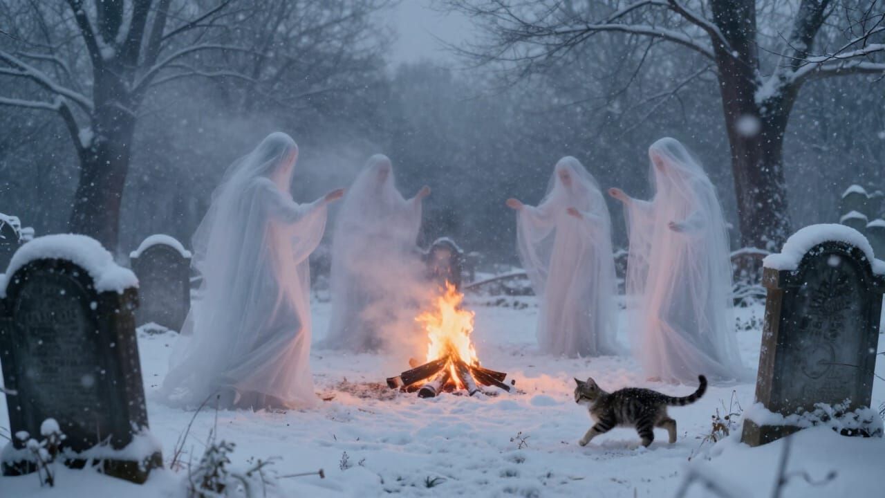 Ethereal Snowstorm Graveyard with Dancing Souls and Yule Kit...