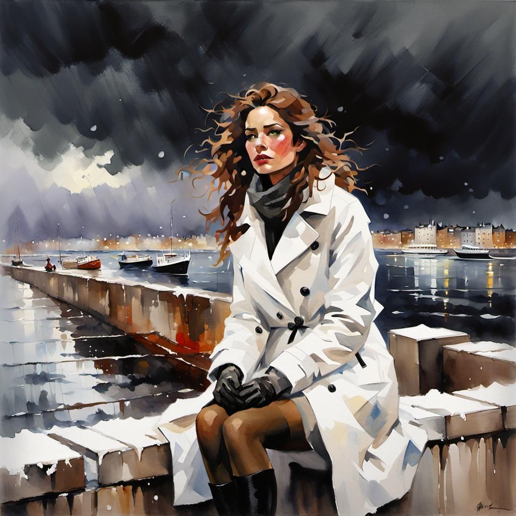 Girl in Snowstorm: Watercolor Winter Scene