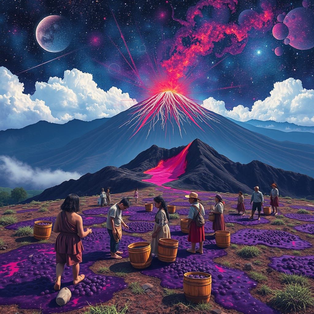 Mulberry Jam Volcano: Holographic Astral Illustration