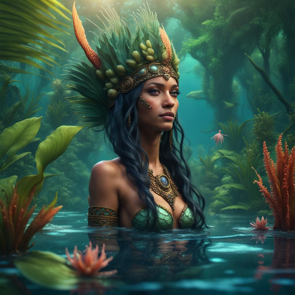 Tahitian Mermaid in Tropical Lagoon