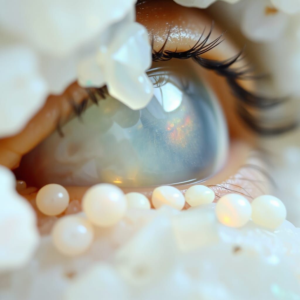 Eerie Selenite Eyes With Opals and Pearls