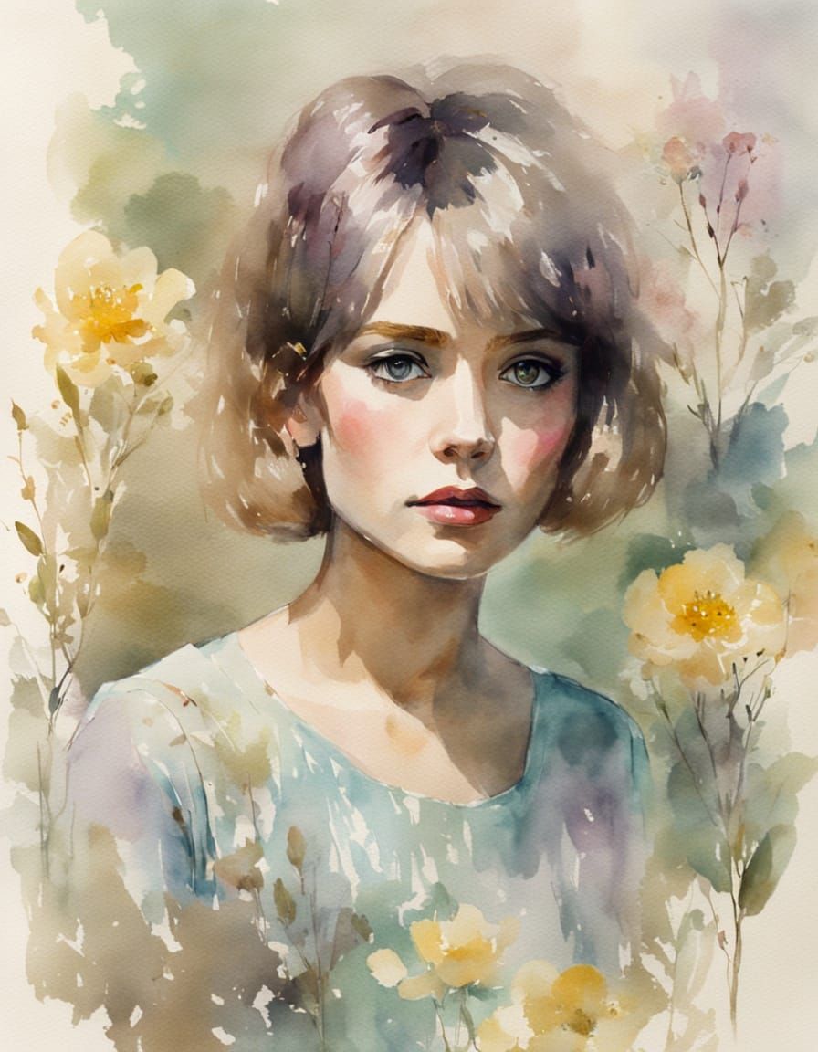 Elegant 1960s Model in Impressionist Watercolour