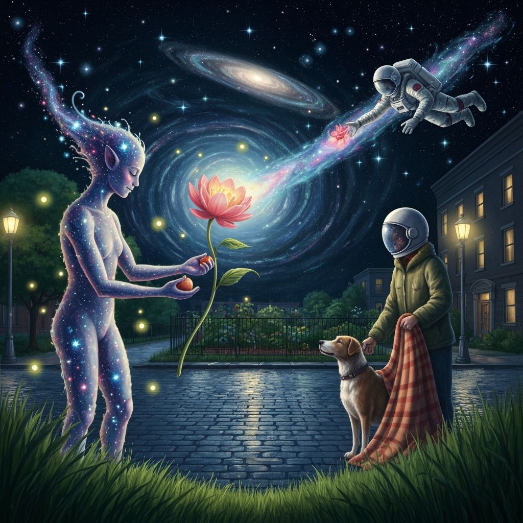 Celestial Being Revives Flower with Cosmic Energy