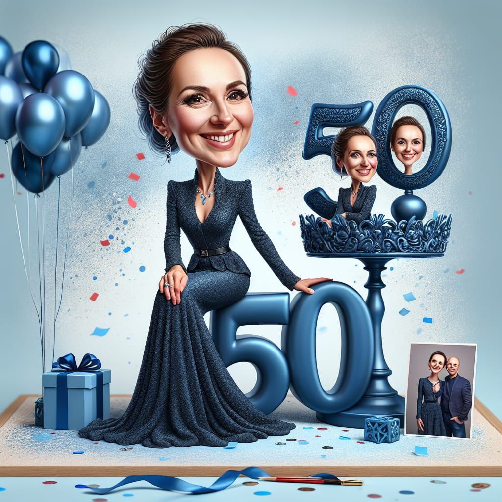 Festive Digital Caricature for 50th Birthday Celebration