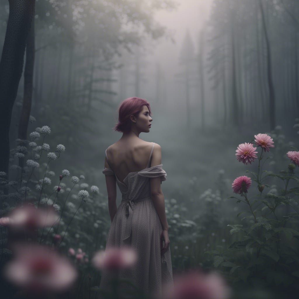 A lonely women in the forest