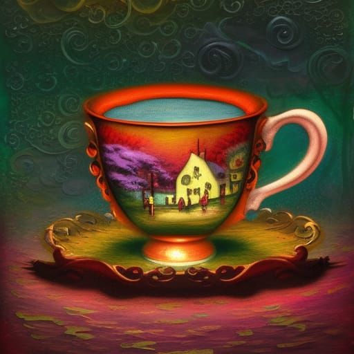 Surreal Teacup: Digital Art Inspired by Romanticism
