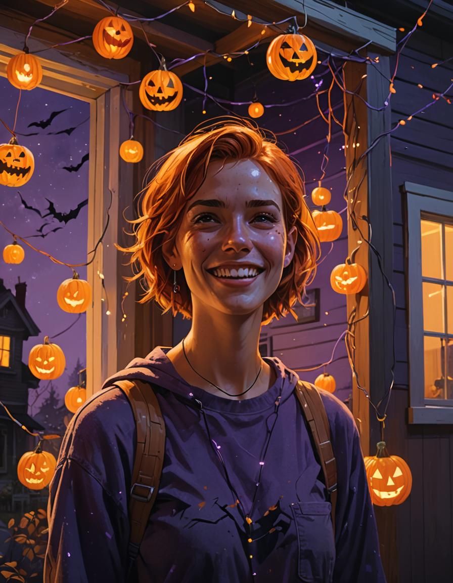 Woman Decorating for Halloween: Hyperrealistic 3D Render
