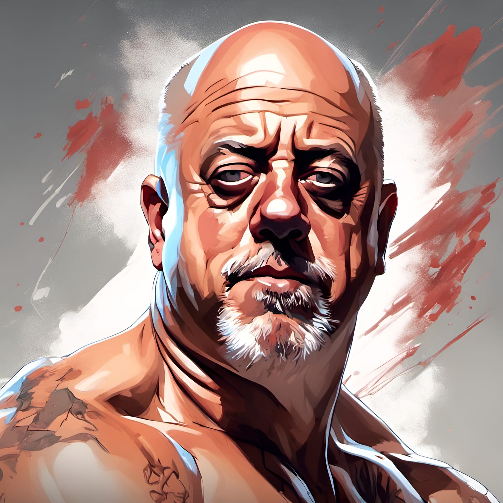 Muscular Man Portrait in Digital Painting Style