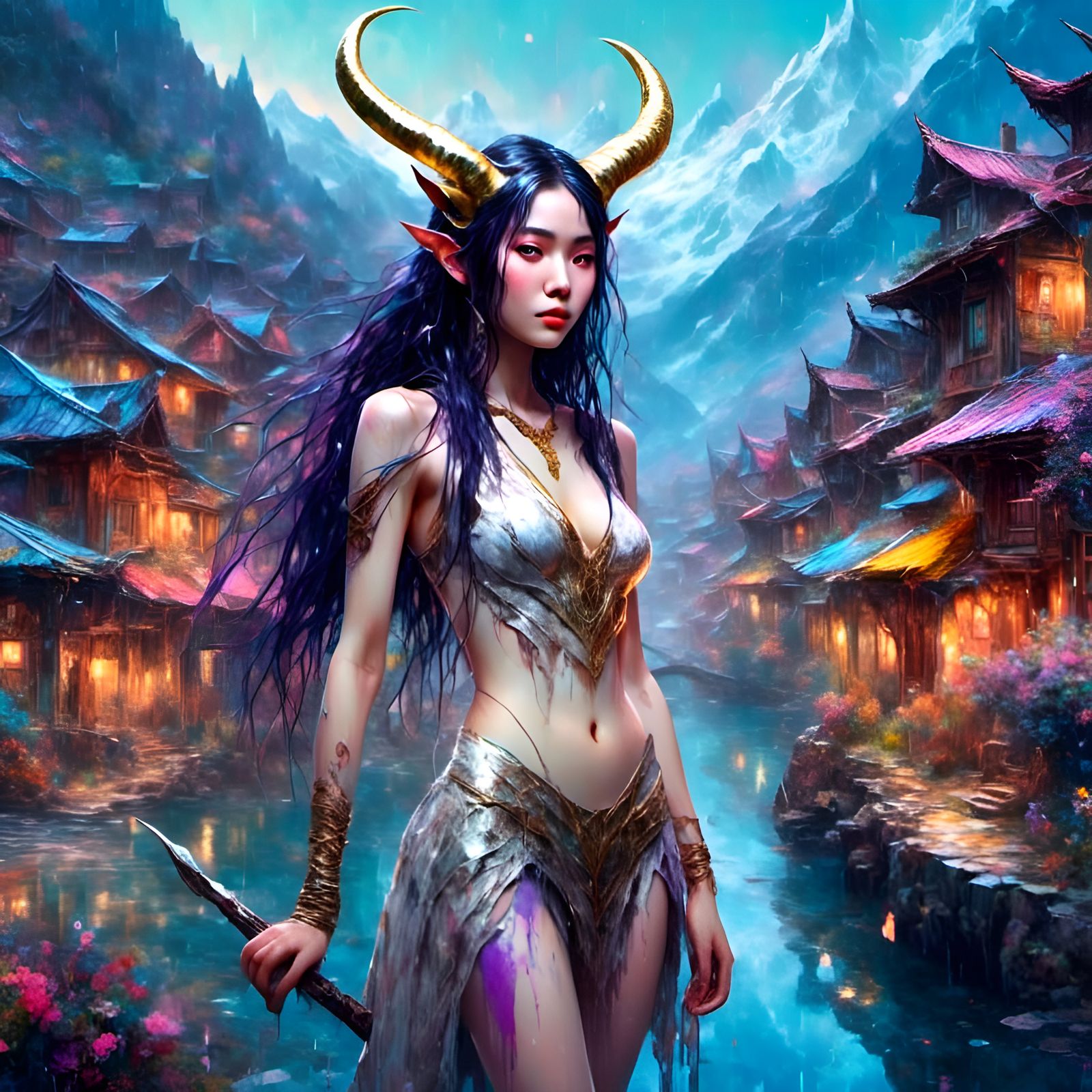 Fantasy Woman Bouncing in Dreamy Macabre Style