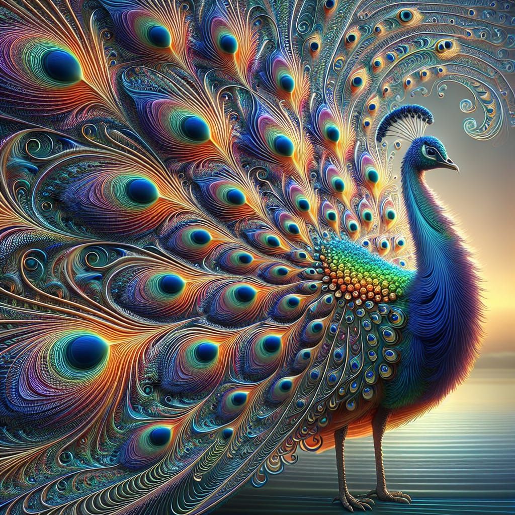 Majestic Peacock Displaying Iridescent, Vibrant Plumage