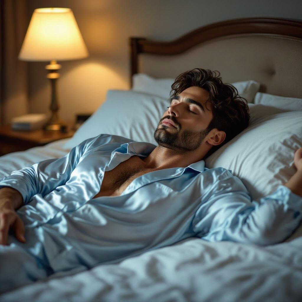 Actor Sleeping in Bed Cinematic Film Still