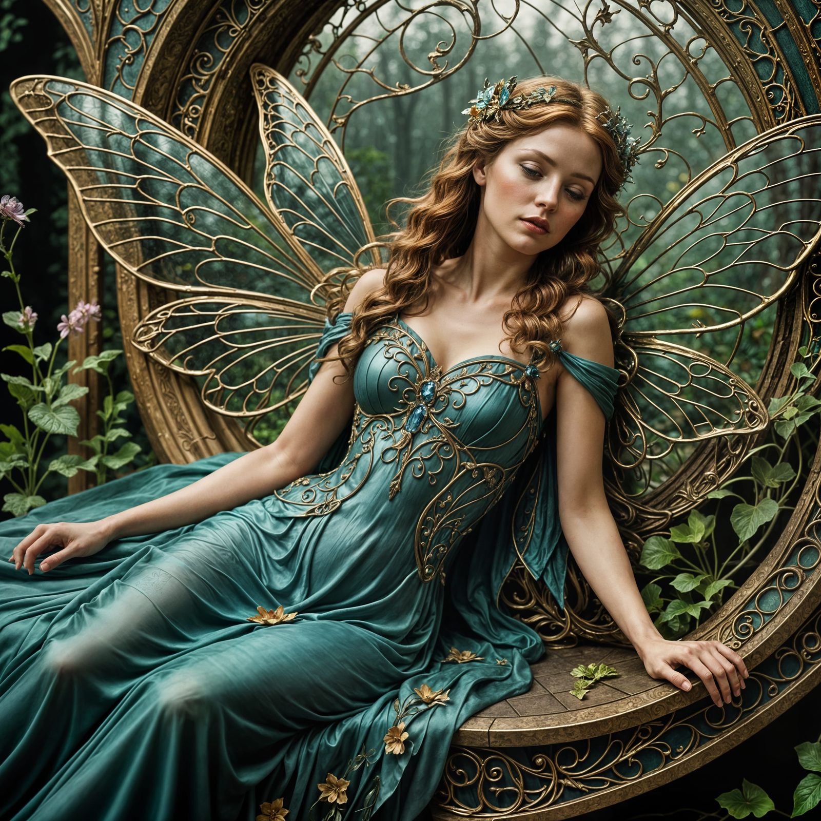 Mystical Fairy Reclining in Art Nouveau Style