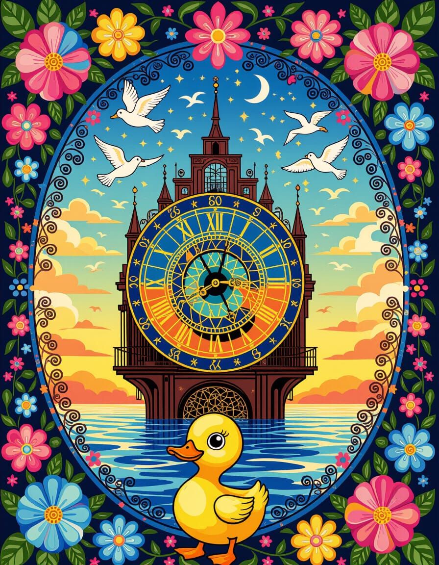 Fantasy Beach Holiday: Astronomical Clock with Rainforest Re...