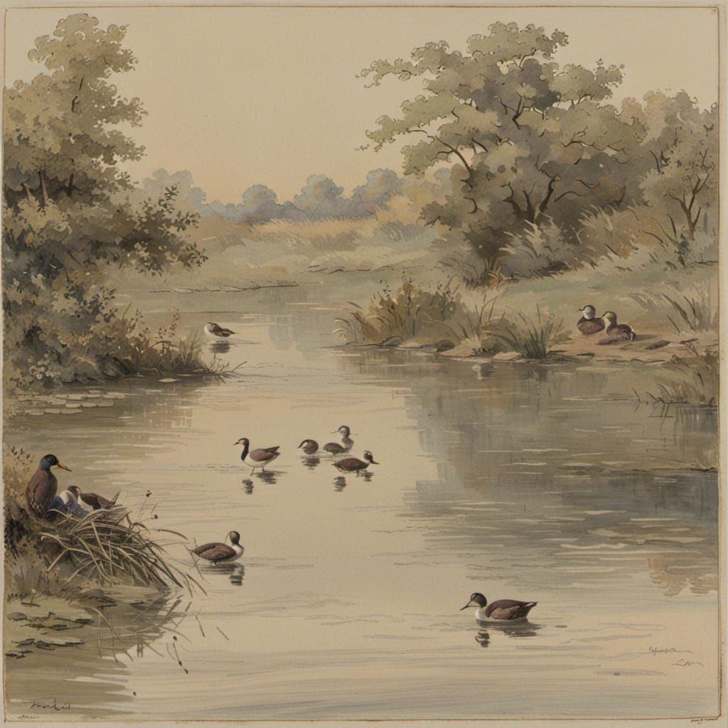 Waterfowl in a Peaceful Pond Setting