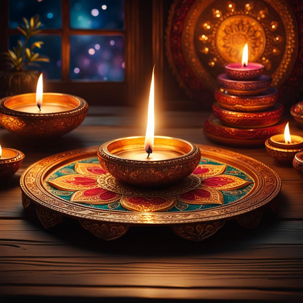 Diwali Celebration on Antique Postcard