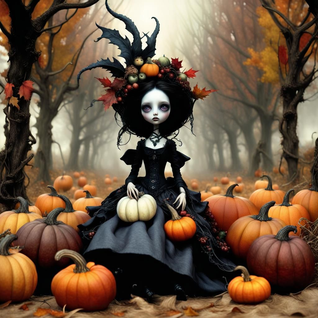 Ethereal Fall Harvest Cornucopia in Dark Fantasy Style