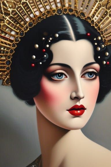 Flapper Girl Portrait in Gouache Painting Style