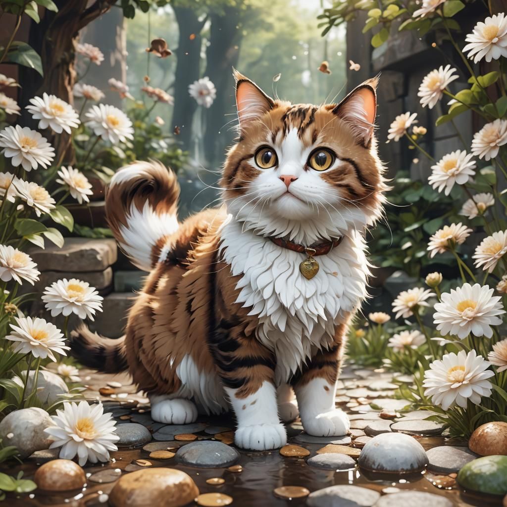 Cute Fluffy Cat in Anime Art Style