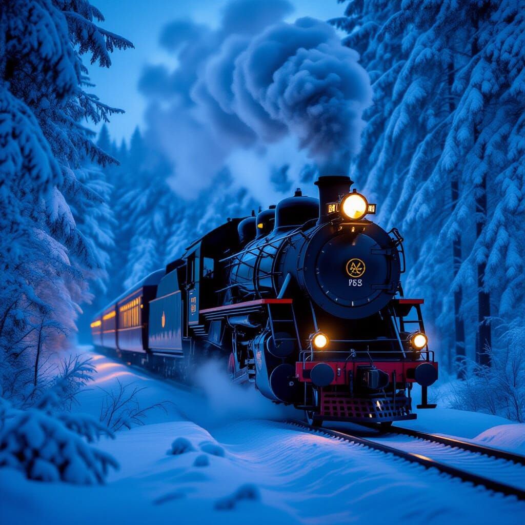 Frosty Steam Train Journey Through Snowy Forest