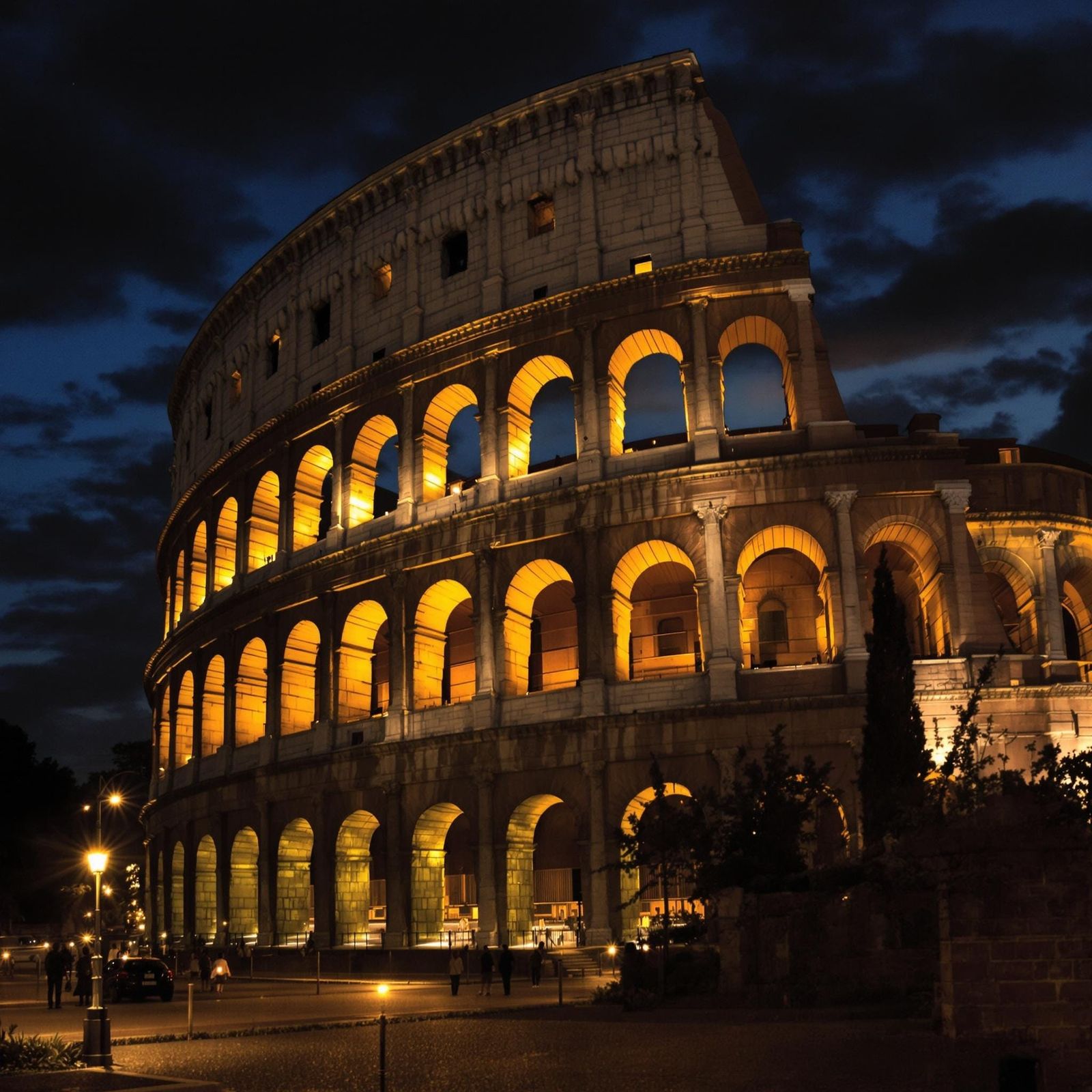 Illuminated Colosseum at Night: Romantic Realism