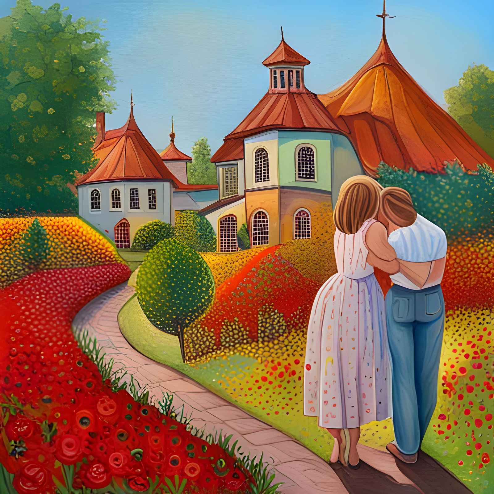 Gouache Garden Scene Conveying Love and Appreciation