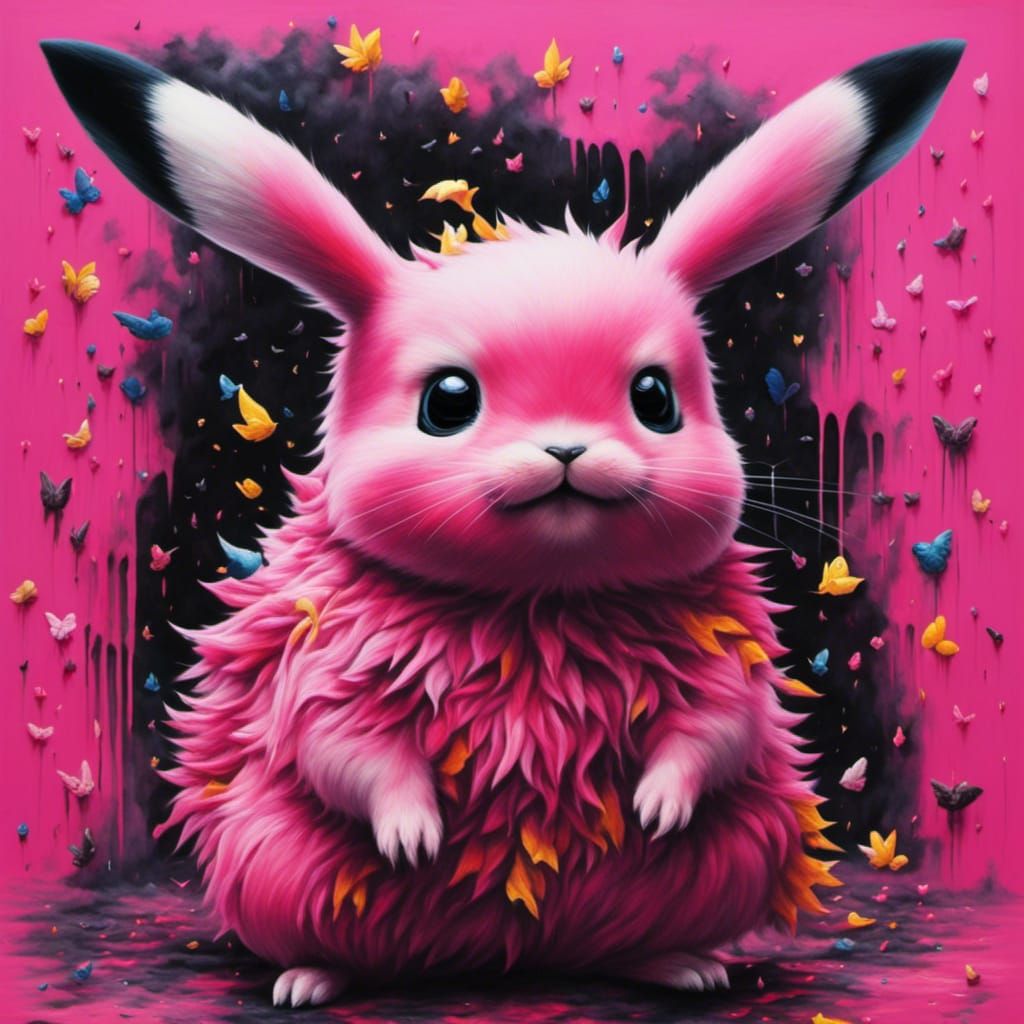 Pink Pikachu in a Vibrant Ink Painting