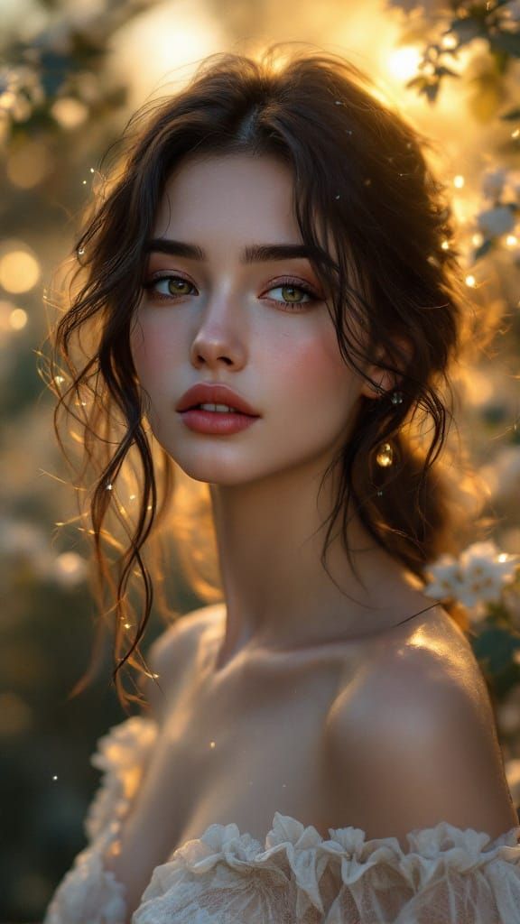 Serenely Adorned Woman in Golden Dusk