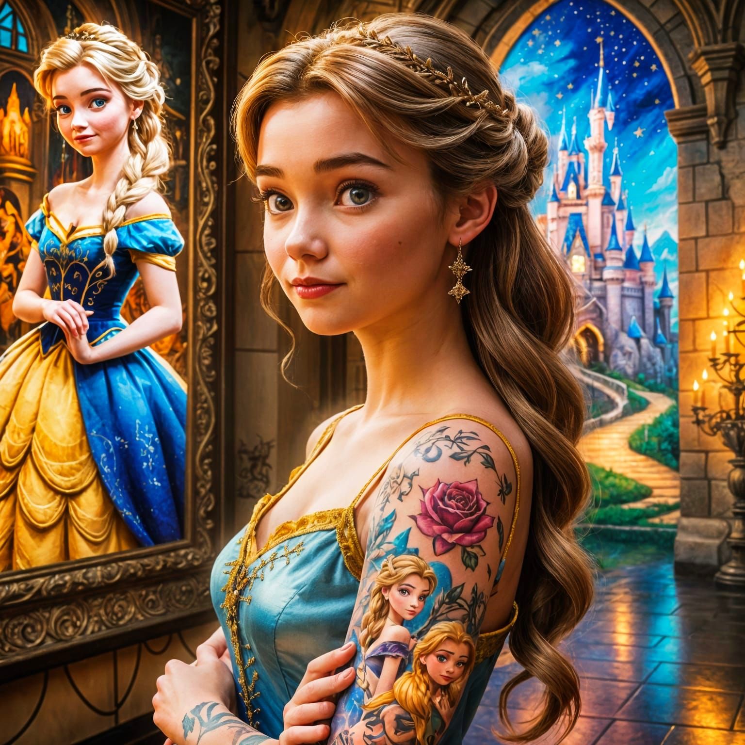 Belle with Elsa Tattoo in Castle Art