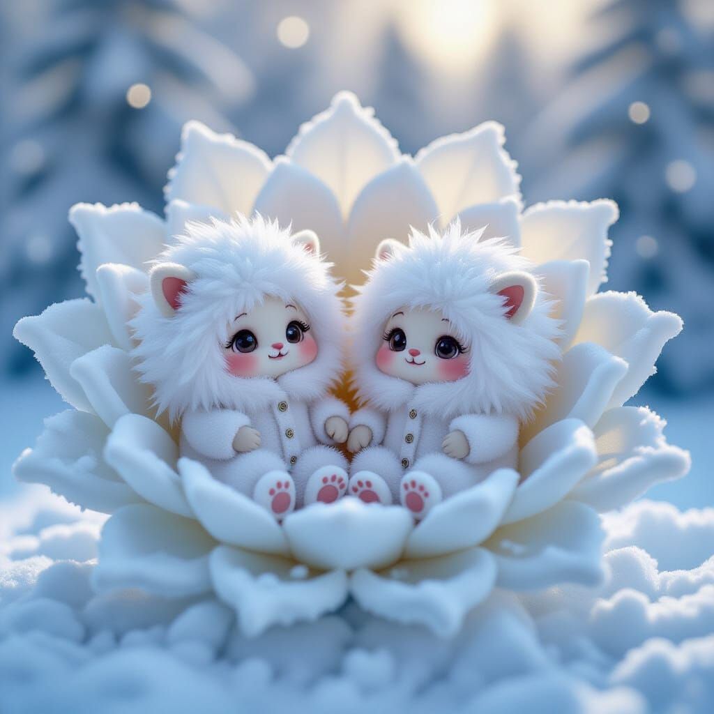 Fluffy Micro-Weirdos Sit in Snow Flower