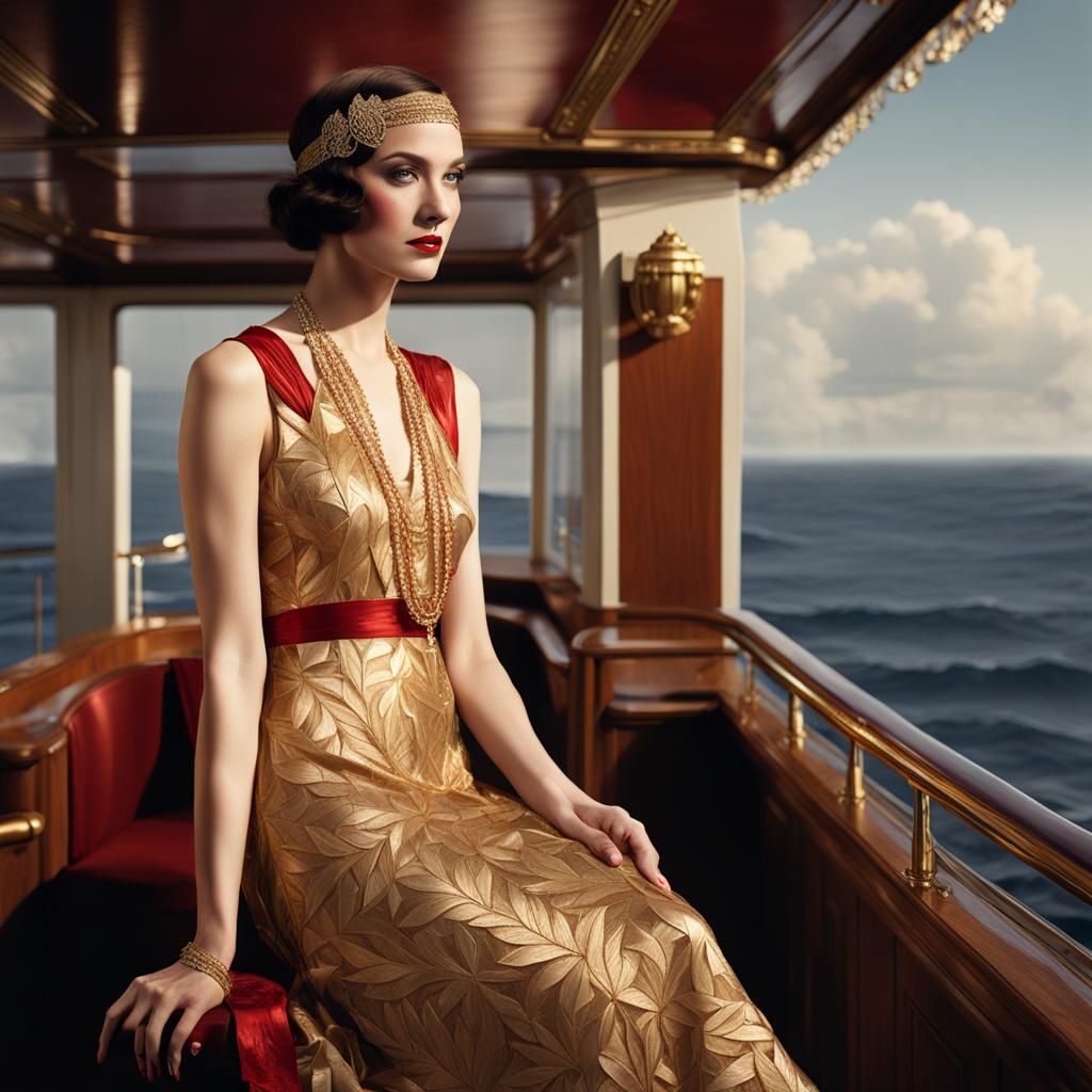 Flapper on Cruise Ship in Art Deco Style