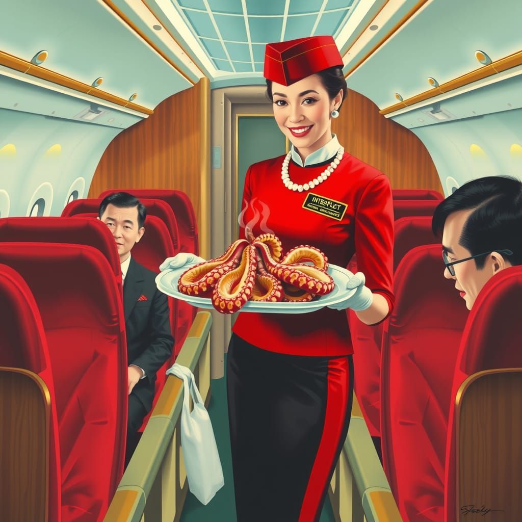 Elegant Stewardess Serves Octopus, Soviet-Japanese Art