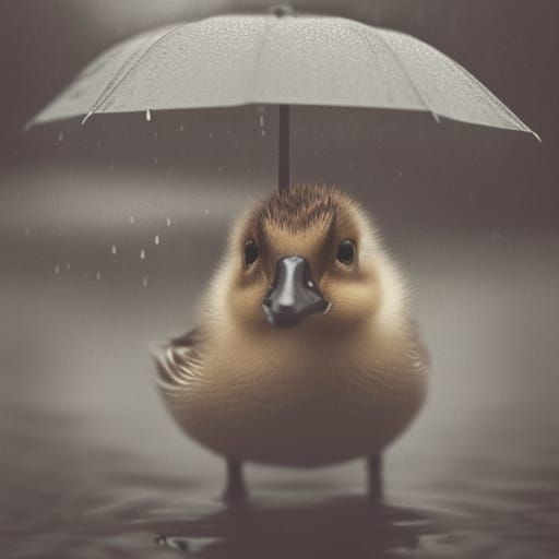 Adorable Duckling Portrait in Rainy Weather
