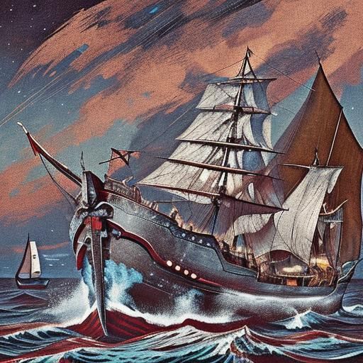 Viking Longship Sails Silently Under Moonlight