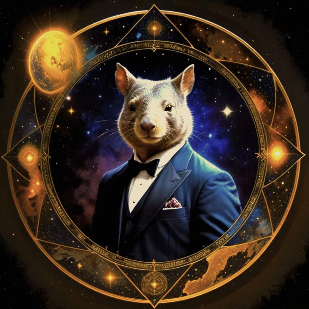 Cosmic Wombat Prophet in Surreal Noir Style