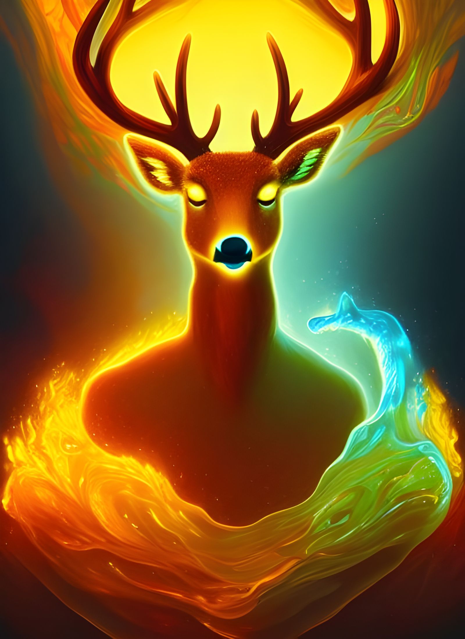 Honey Elemental Deer God in Digital Artwork