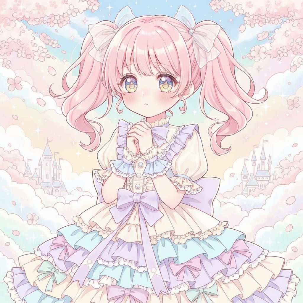 Kawaii Anime Girl with Pink Hair in Pastel Dress