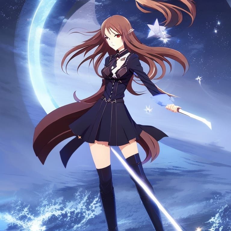 Anime Style Woman with Water Sword