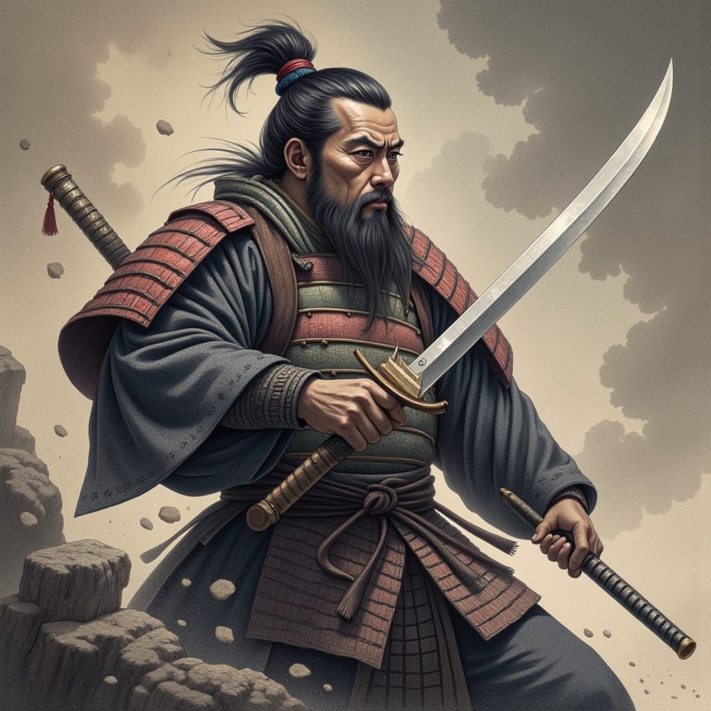 Samurai Training with Katana in Japan-esque Style