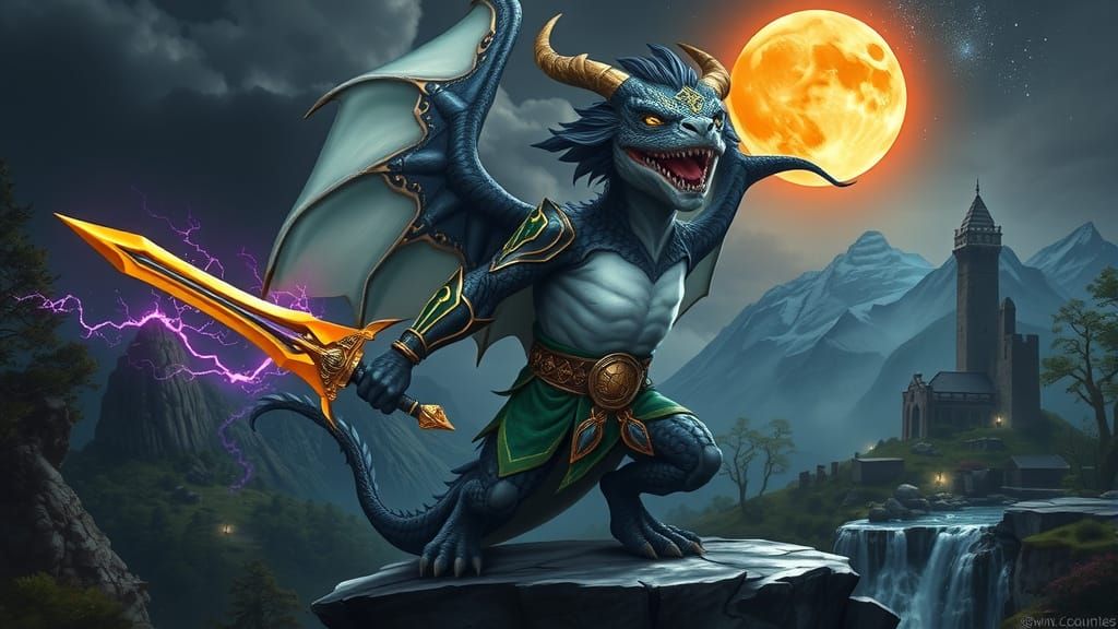 Epic Dragon Warrior in Fantasy Landscape