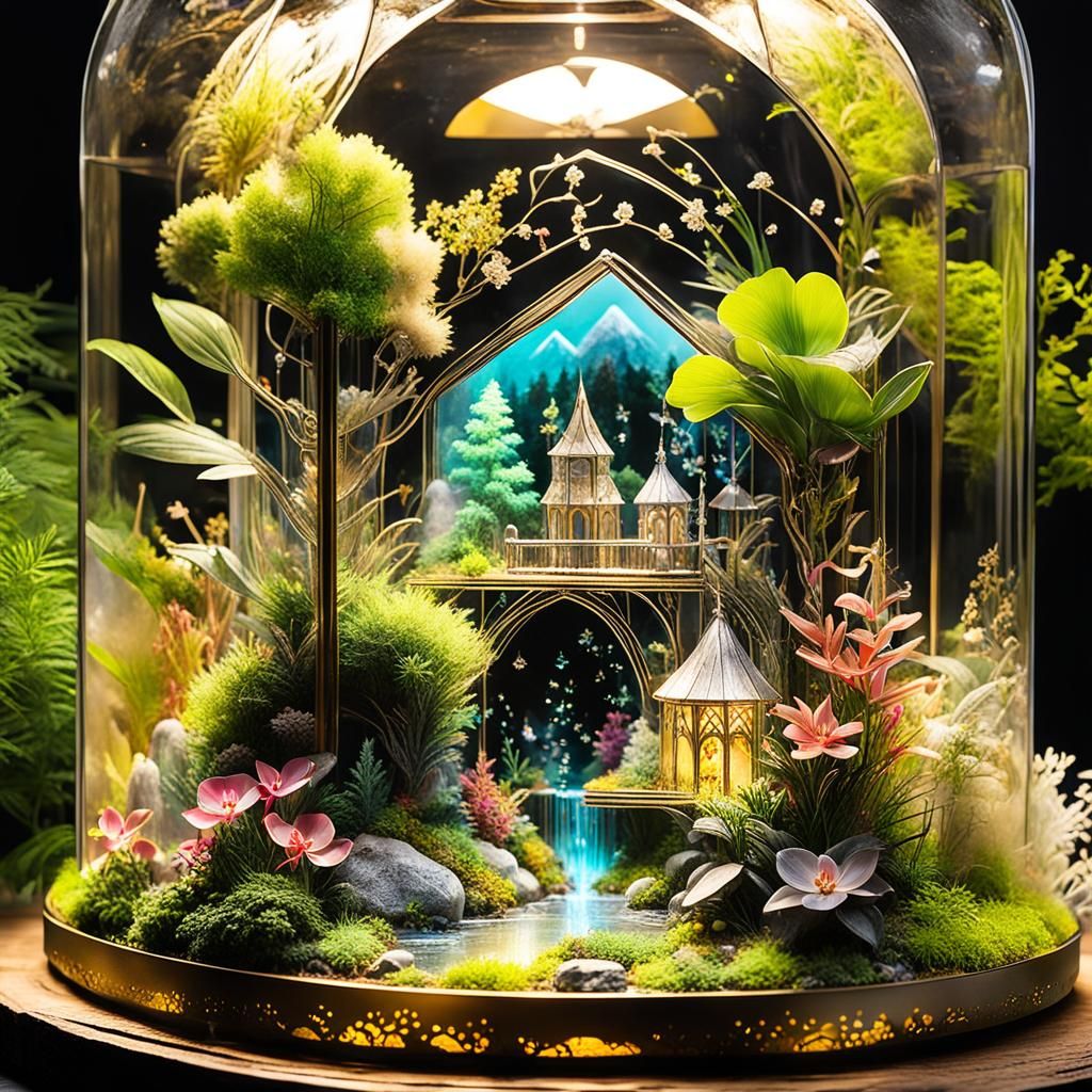 Fairyland Village Inside Translucent Terrarium in 3D