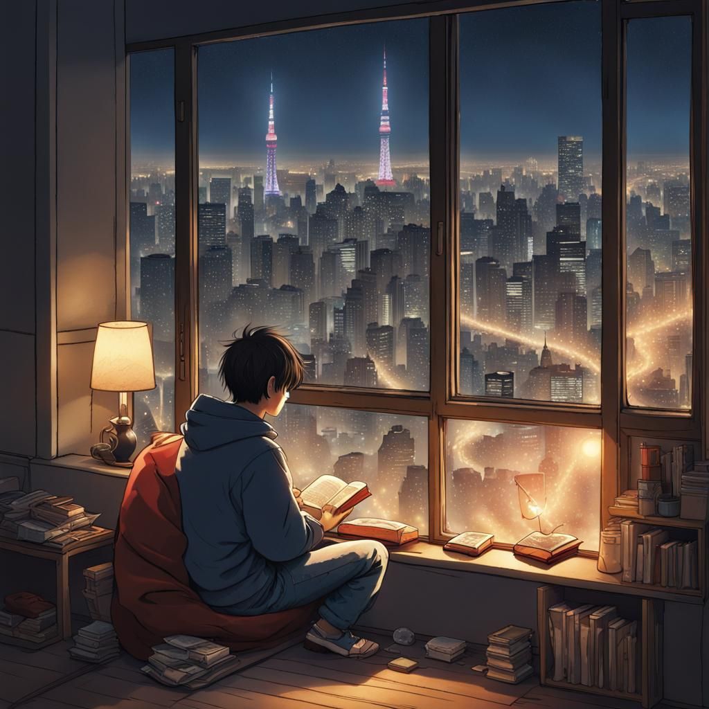 Man Reading with Cat in Tokyo, Sinister Style