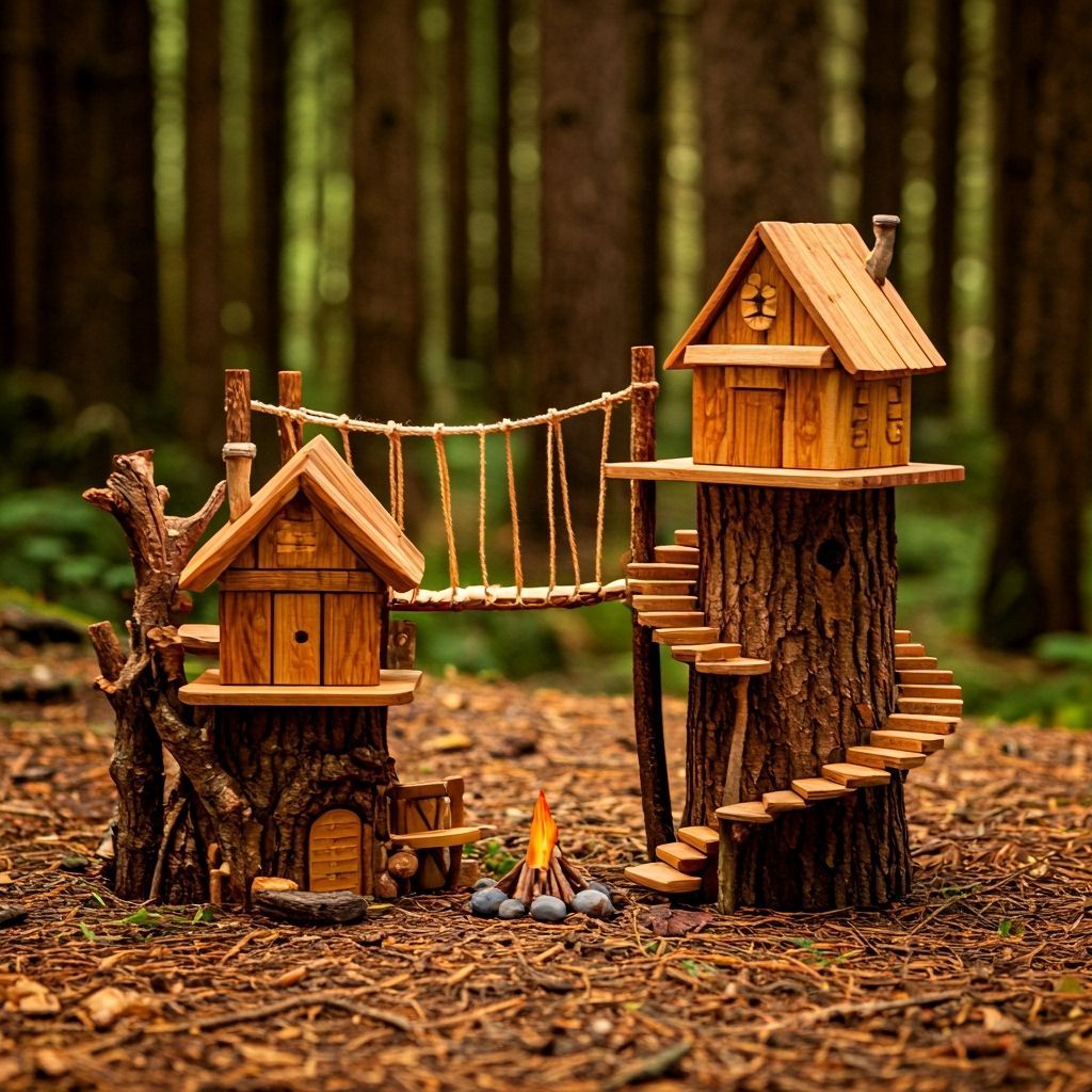 Miniature Wooden Treehouse Village in Fantasy Art Style