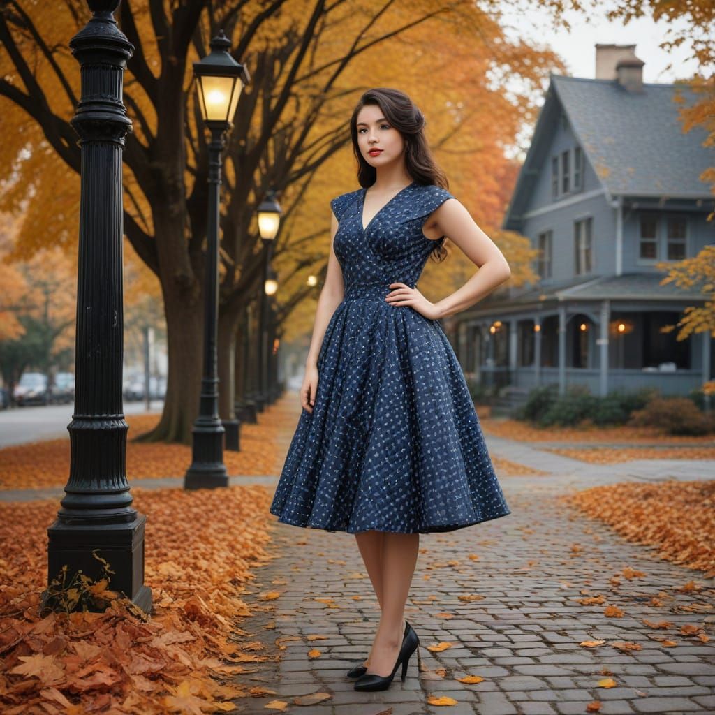 Autumn Village Scene with Glitch Photography Overlay