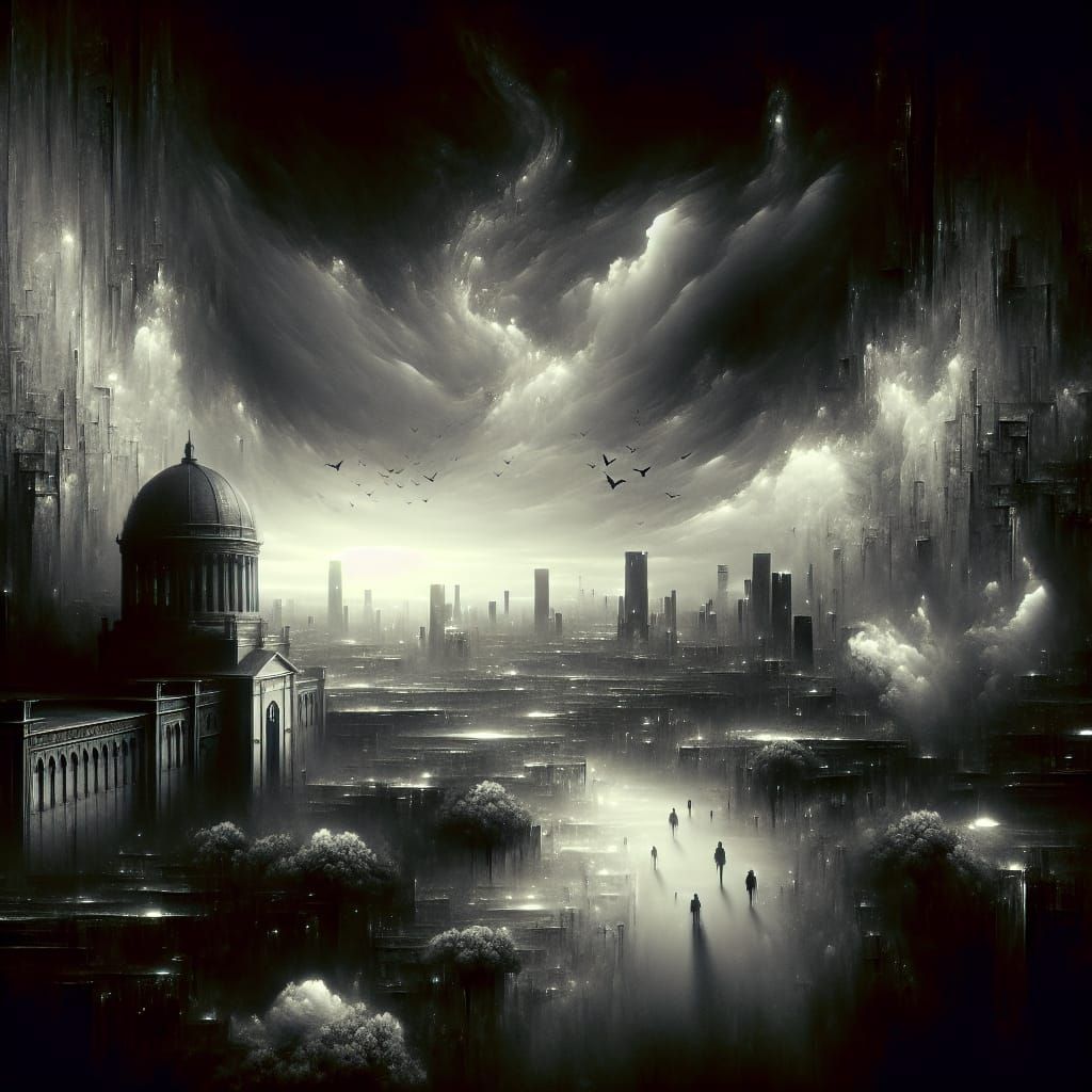 Dark Sci-Fi Scene of Loss in Surreal Style