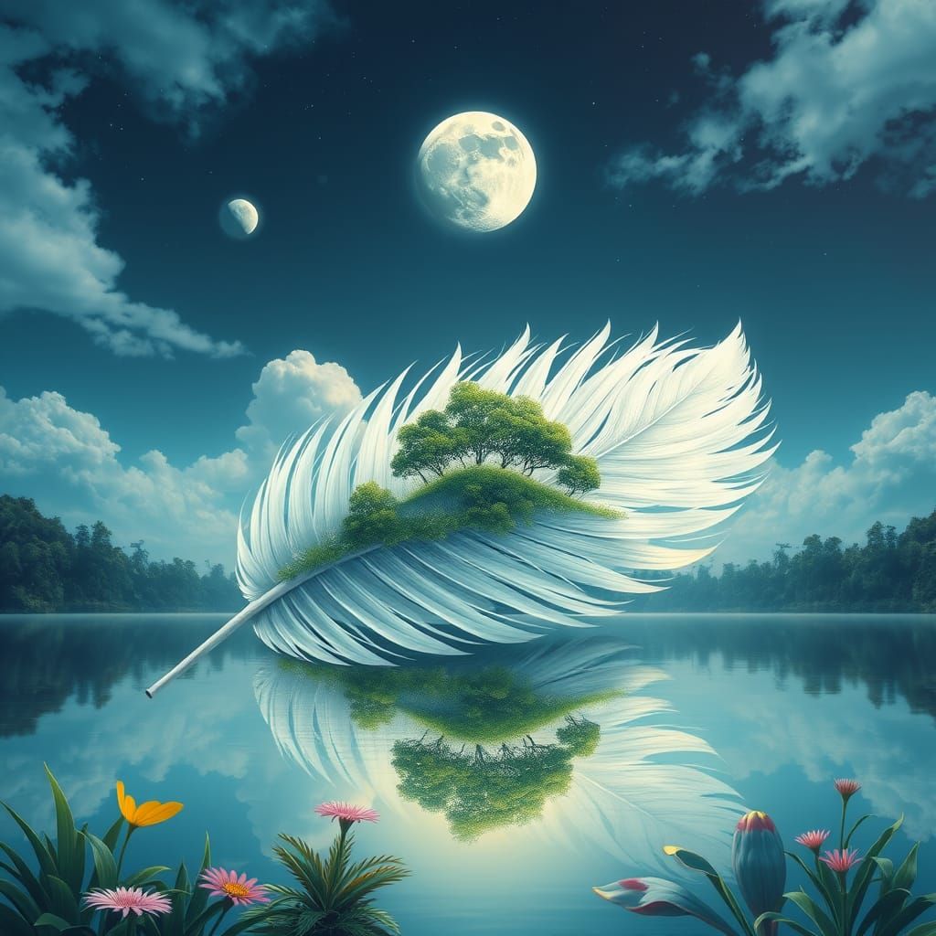 Fantasy Island Oasis on a Dreamy White Feather