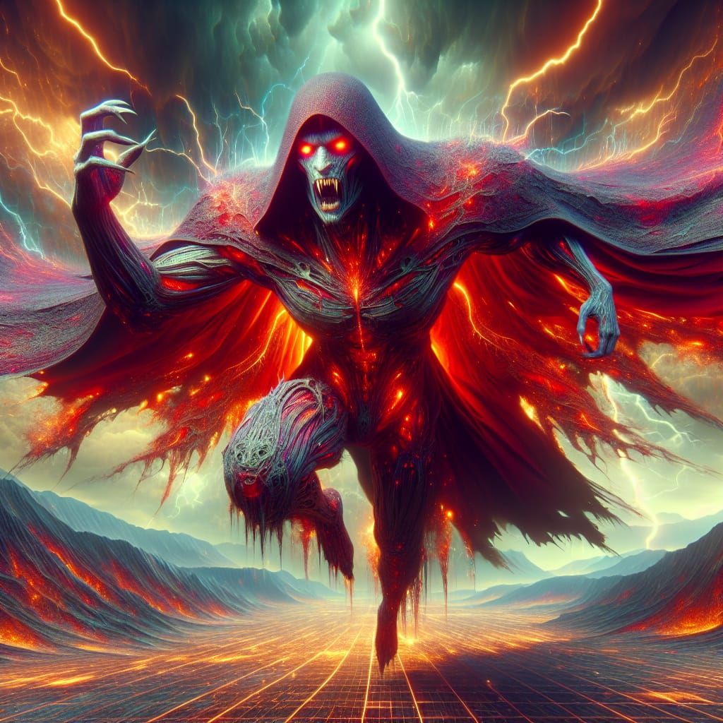 Colossal Vampire in Tempestuous Landscape